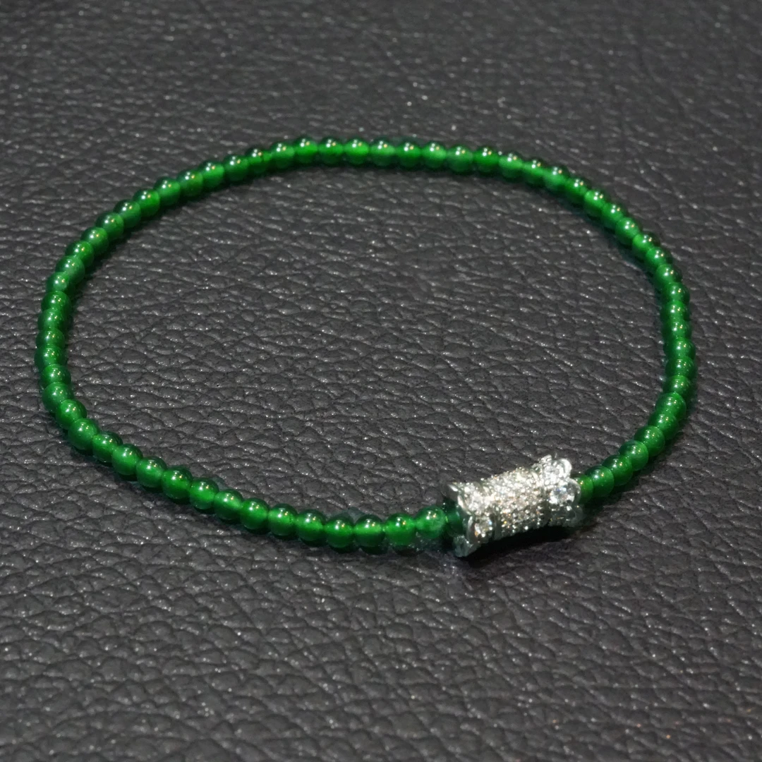 广东卫视专属天然A货翡翠高绿小米珠手工单圈手链(多样性发)
