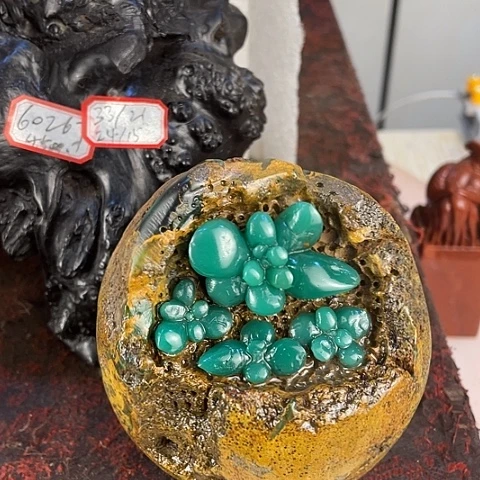 四川石雅安绿多肉摆件