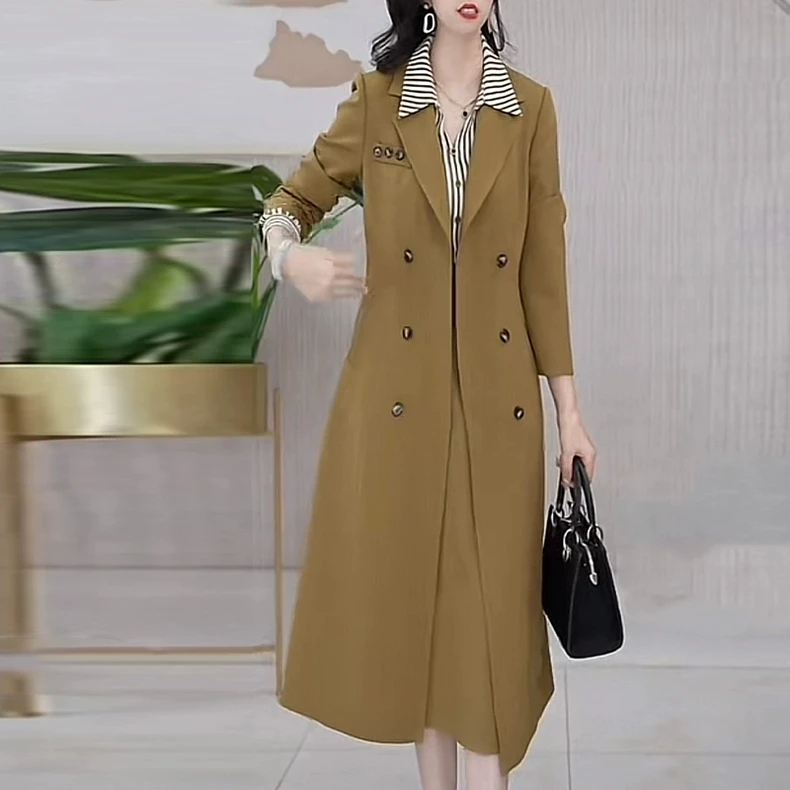 高档提花软精纺时尚风衣旗袍裙两件套2025秋冬新款阔太太优雅礼服