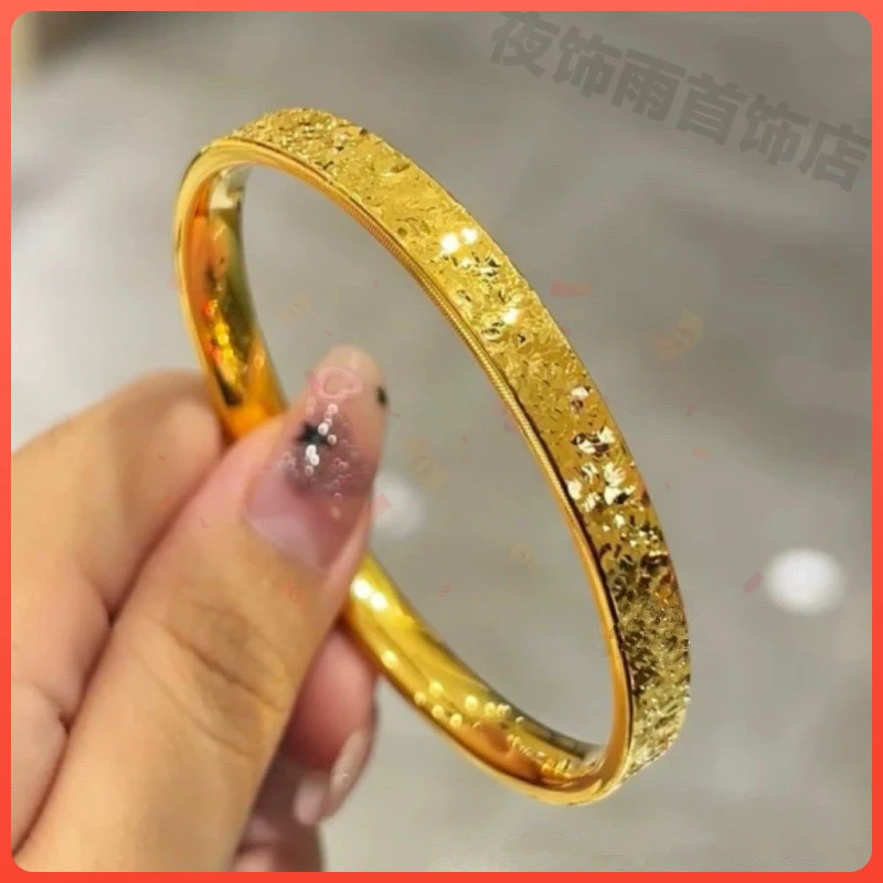 铜合金手镯 古法碎冰冰手镯波浪金色实心手环女时尚小众首饰饰品1