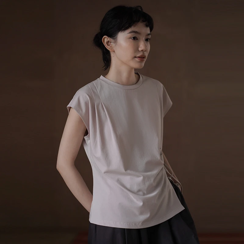 【女装优选QC】哈齿小姐T恤混纺连肩袖侧边系带短袖20ZZ2505001T