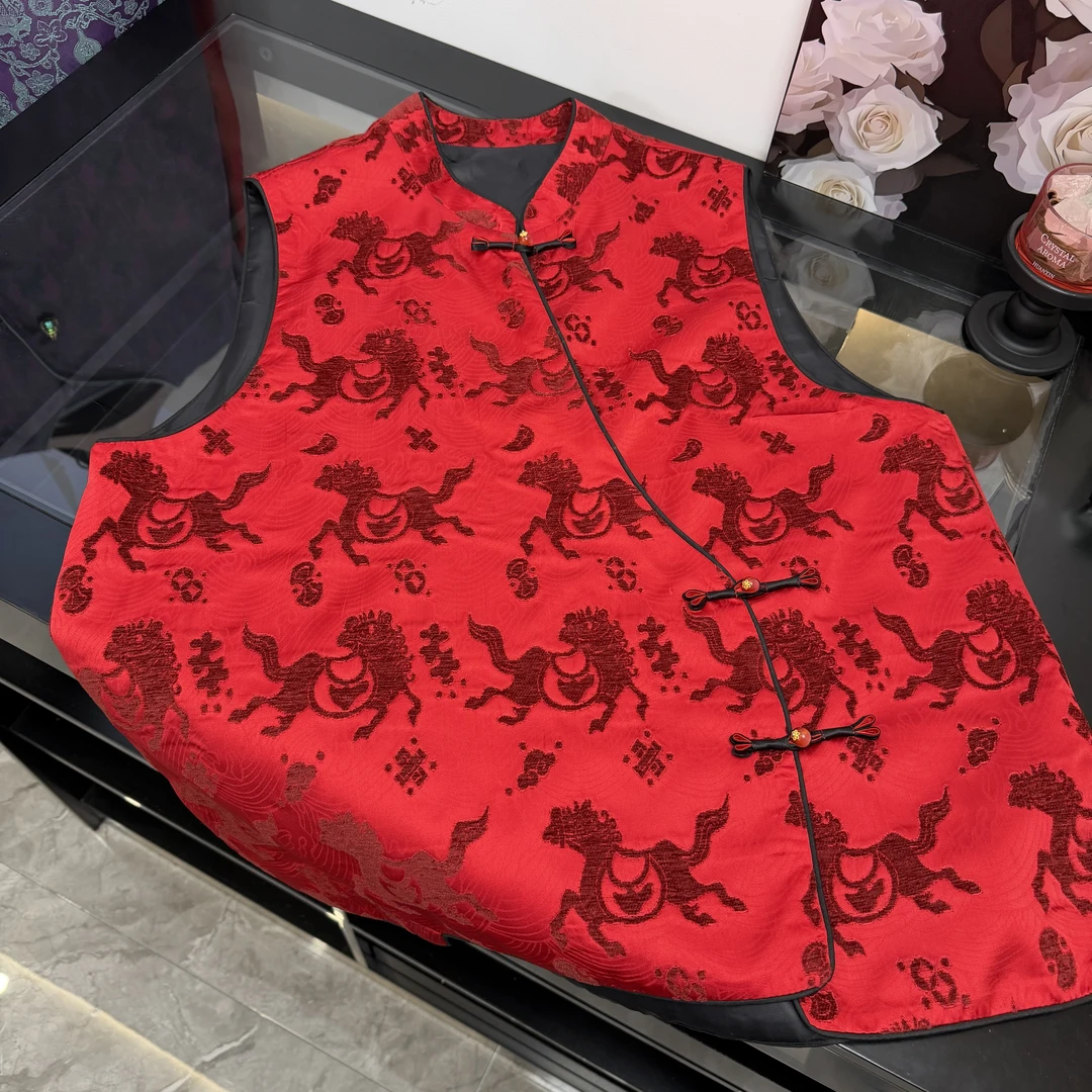 民族风提花冬季女款中国风新中式马甲马上有米时尚中式新款薄款