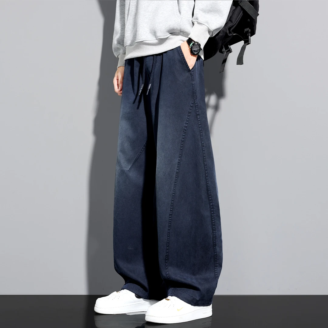 高街百搭水洗牛仔裤子男款2025秋冬季宽松垂感阔腿痞帅加绒弯刀裤