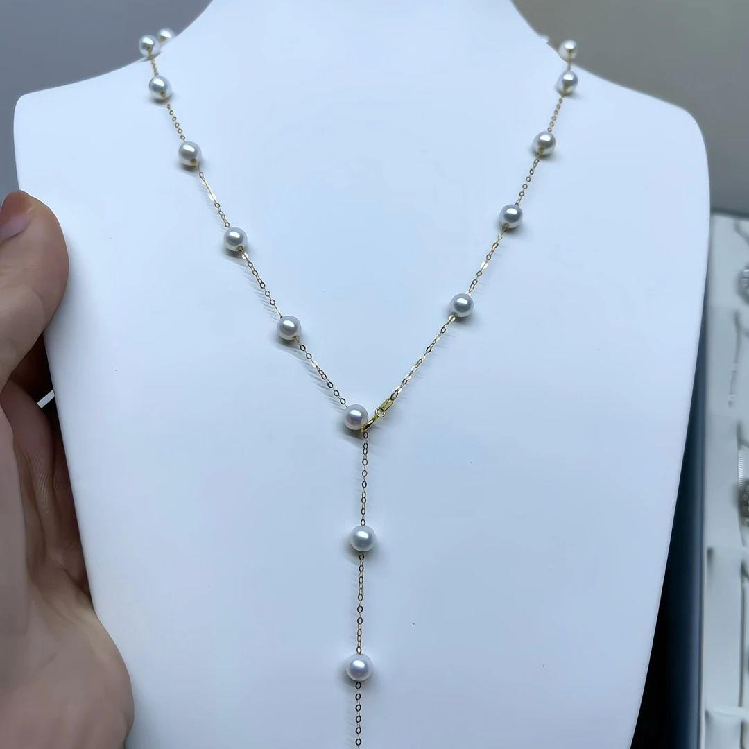 天然淡水珍珠18K金满天星项链,5-5.5mm甜美仙女锁骨链
