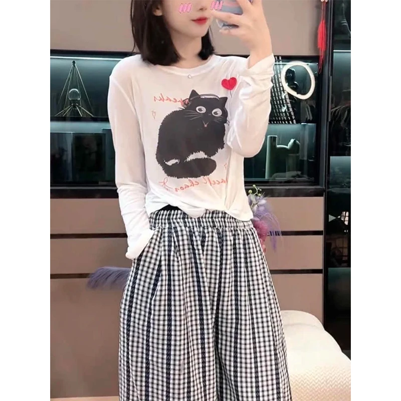 设计感猫咪爱心印花短款防晒T恤女2025春夏新款时尚薄款罩衫上衣