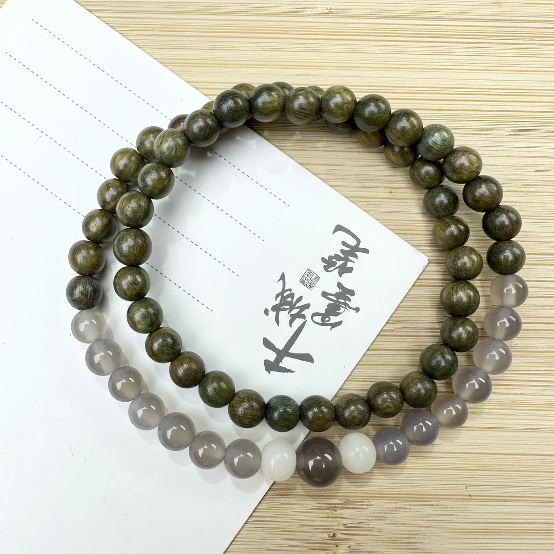 绿檀木烟灰玛瑙搭配款双圈