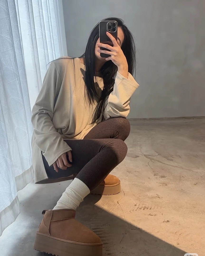 桑坡村源头工厂重磅原单厚底冬雨5cm皮毛一体雪地靴3