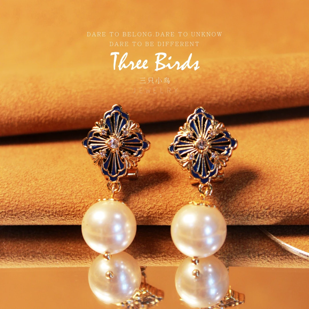 铜合金琉璃耳饰 中古镶嵌｜几何约会日常百搭小众耳饰纯银通勤高级