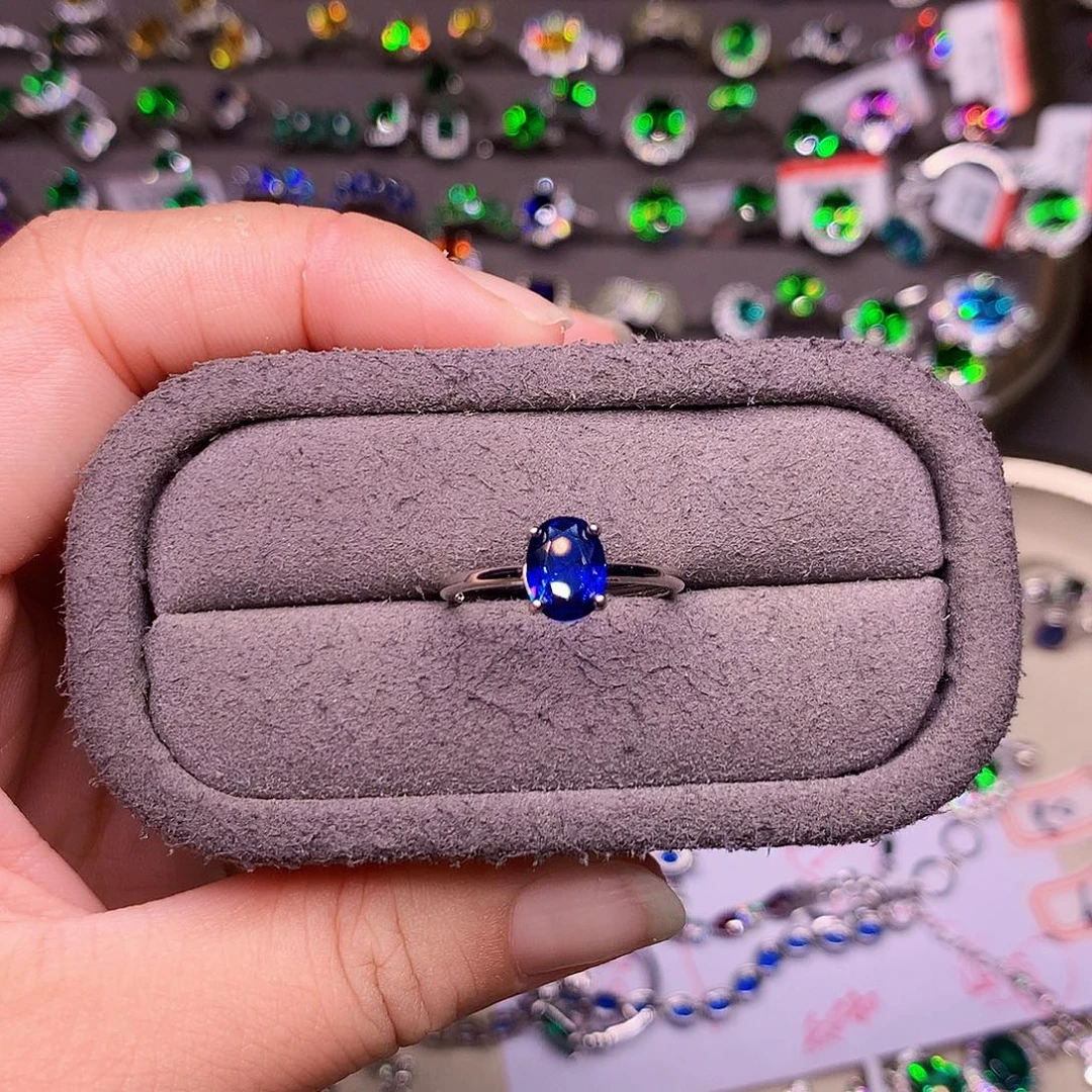 蓝宝石戒指银S925镶嵌