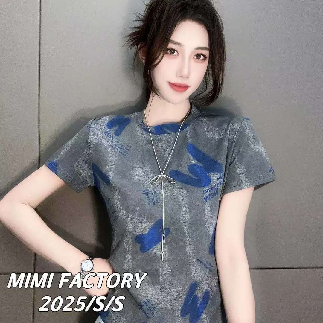 芈芈 2025新款短袖 欧货满印字母设计短袖T恤女显瘦百搭上衣4466