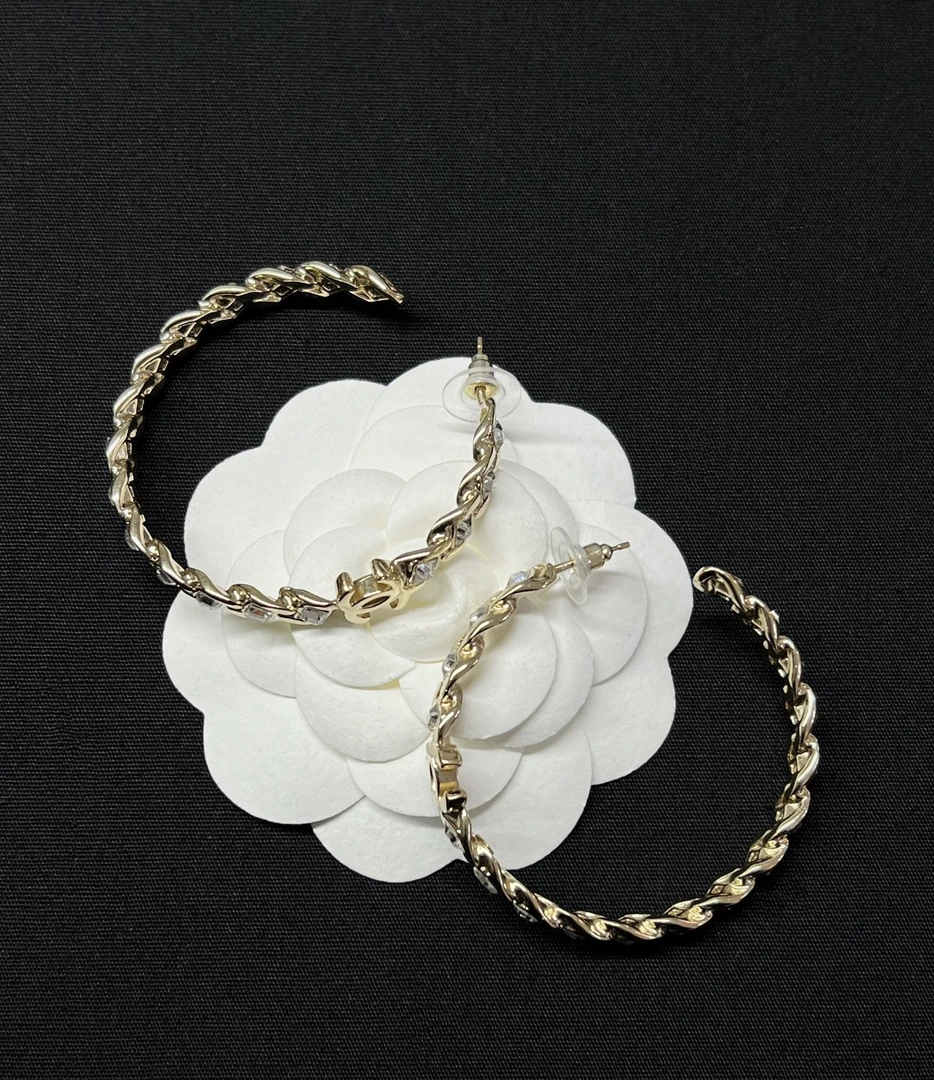 95新 Chanel/香奈儿 金色方钻大耳圈 13834909