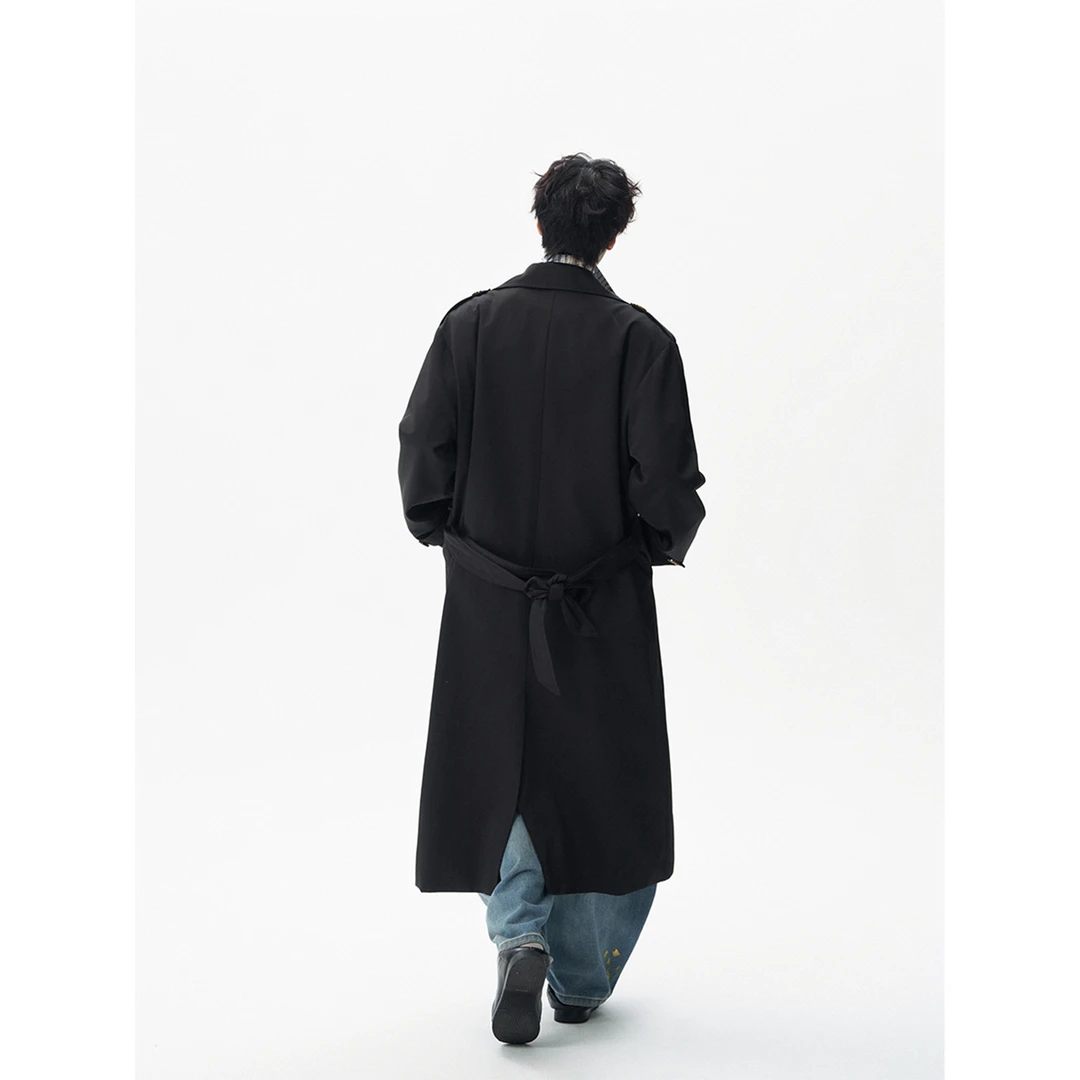 克鲁苏文职黑色中长款风衣外套男春秋休闲潮牌高级感雅痞过膝大衣