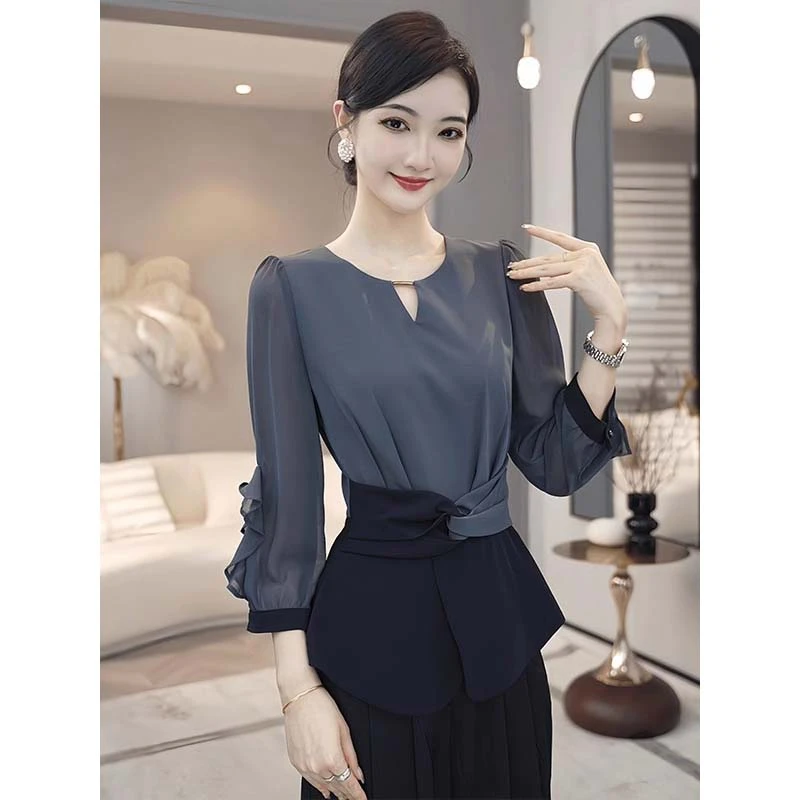 【两件套】女装衬衫2025年高级感轻奢洋气别致小衫+裤子TX0004