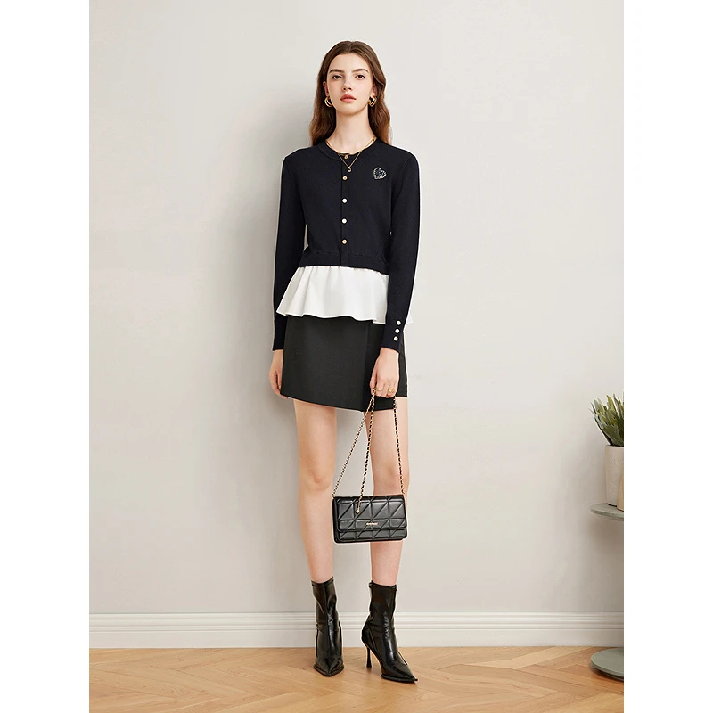 Goodland美地女装2025春季新款假两件针织衫长袖上衣LC35106440