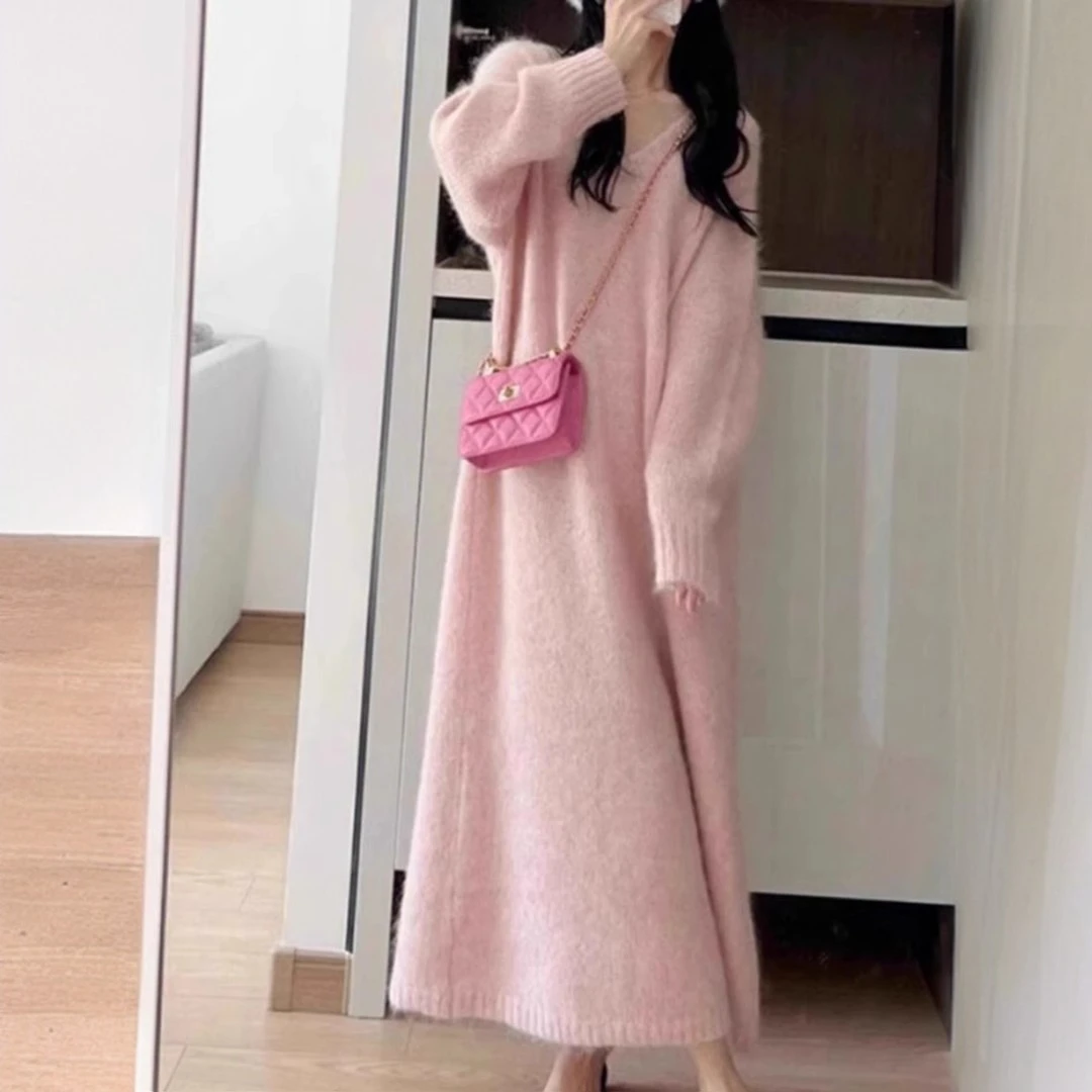 毛衣毛针织衫女显瘦时尚秋冬厚款中长款气质套头打底衫宽松休闲风