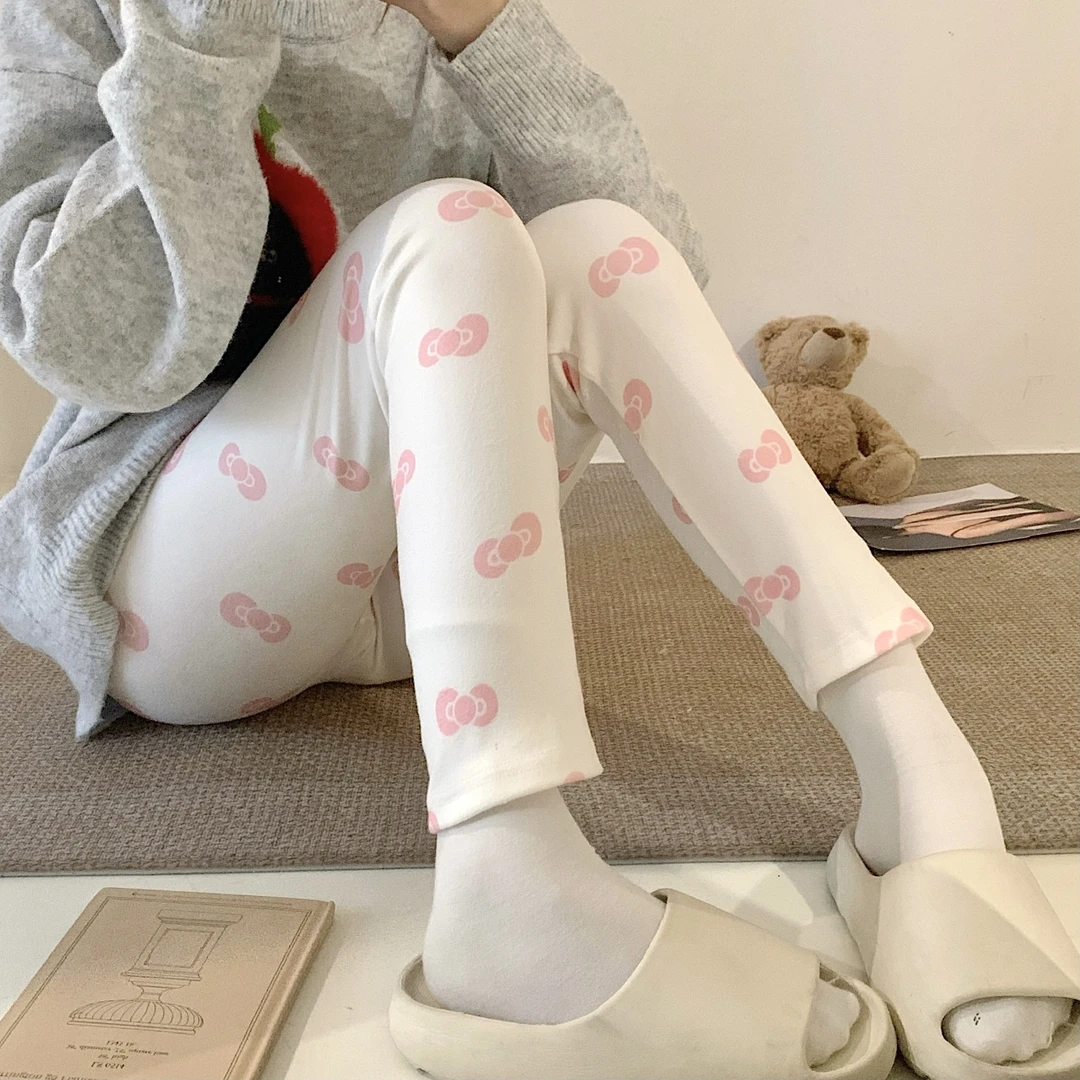 女士秋冬德绒毛裤恒温打底裤修身内穿秋裤印花卡通居家可爱保暖裤