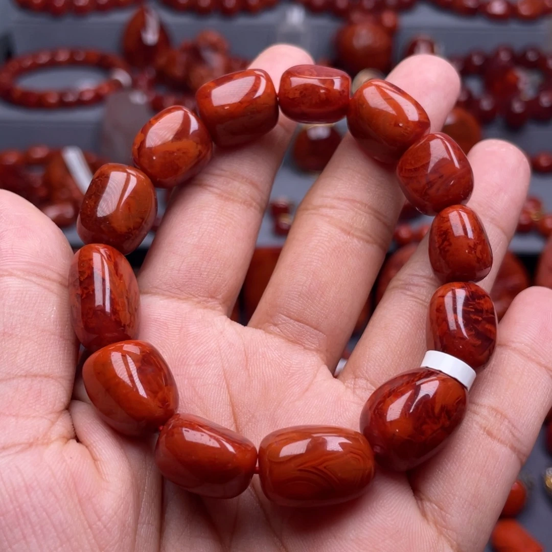 时****南红玛瑙未镶嵌珠宝奇石单圈13mm