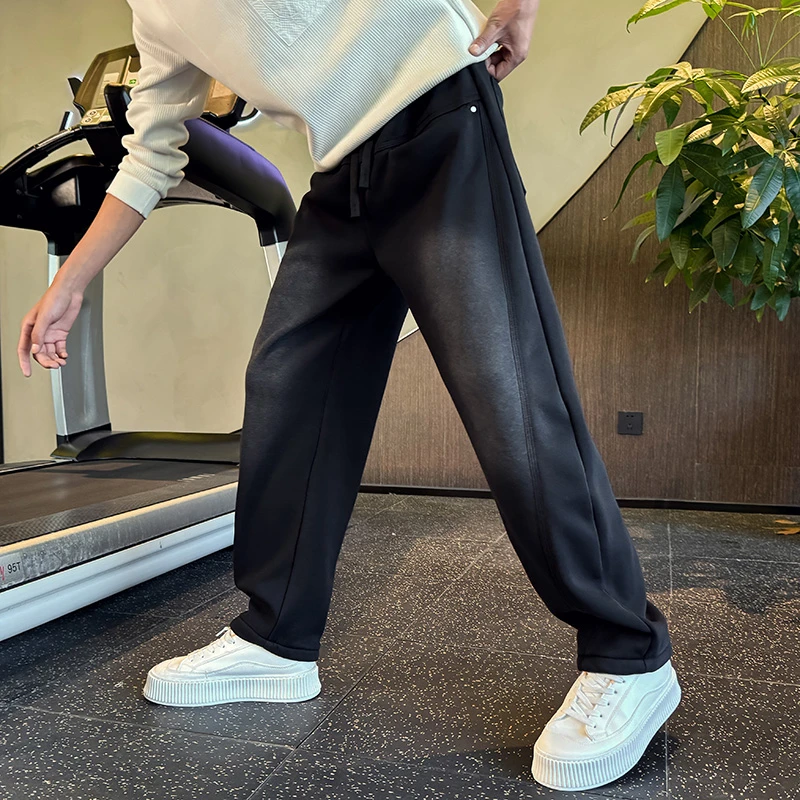 男士裤子男款秋冬款男装加绒加厚直筒卫裤潮牌痞帅百搭运动休闲裤
