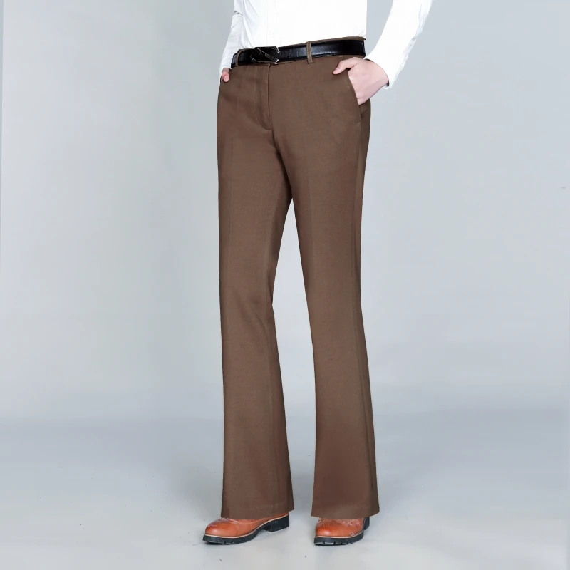 冬季厚款弹力喇叭裤男商务修身加厚保暖阔腿男裤时尚休闲大脚西裤