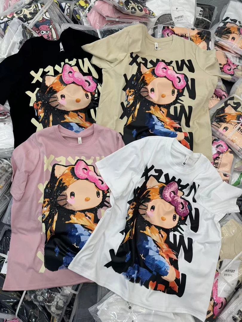 【Am】蒙娜丽猫欧货新款潮T大码短袖高品质重工大码半袖86275