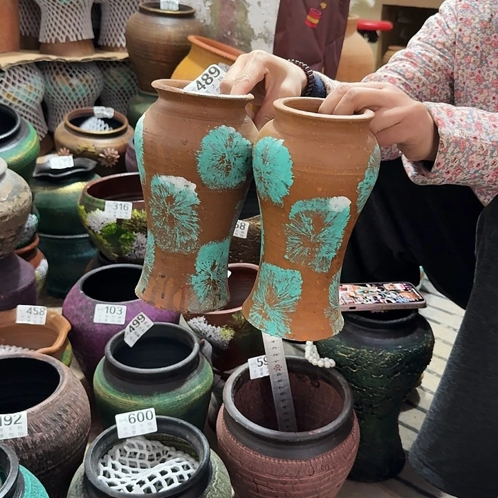 瑕疵彩绘一对489高度22口径9