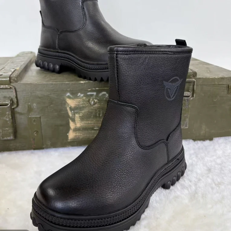 6017黑色冬季款皮毛一体侧拉链防寒保暖防滑时尚款雪地靴加绒靴子