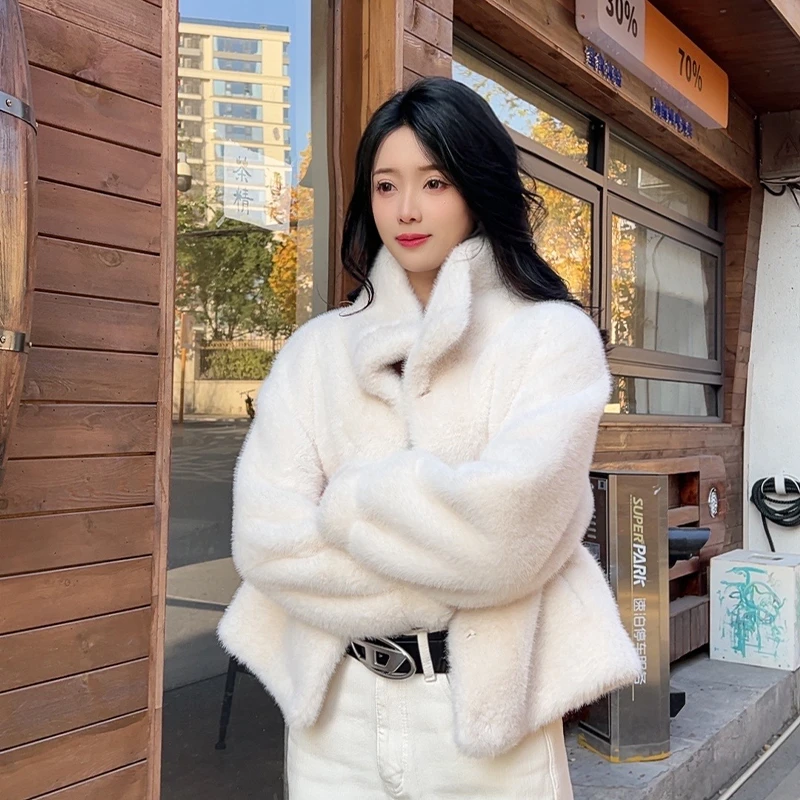 2024年冬季新款时尚短款立领皮毛一体毛绒环保毛毛外套女PGXN2461
