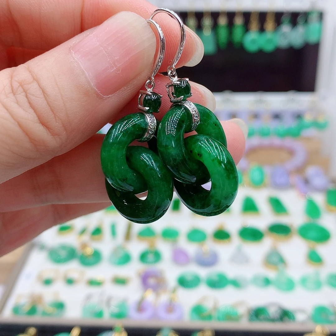 翡翠18K金镶嵌耳饰