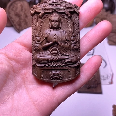 檀香木吊坠檀香精工大日无事牌