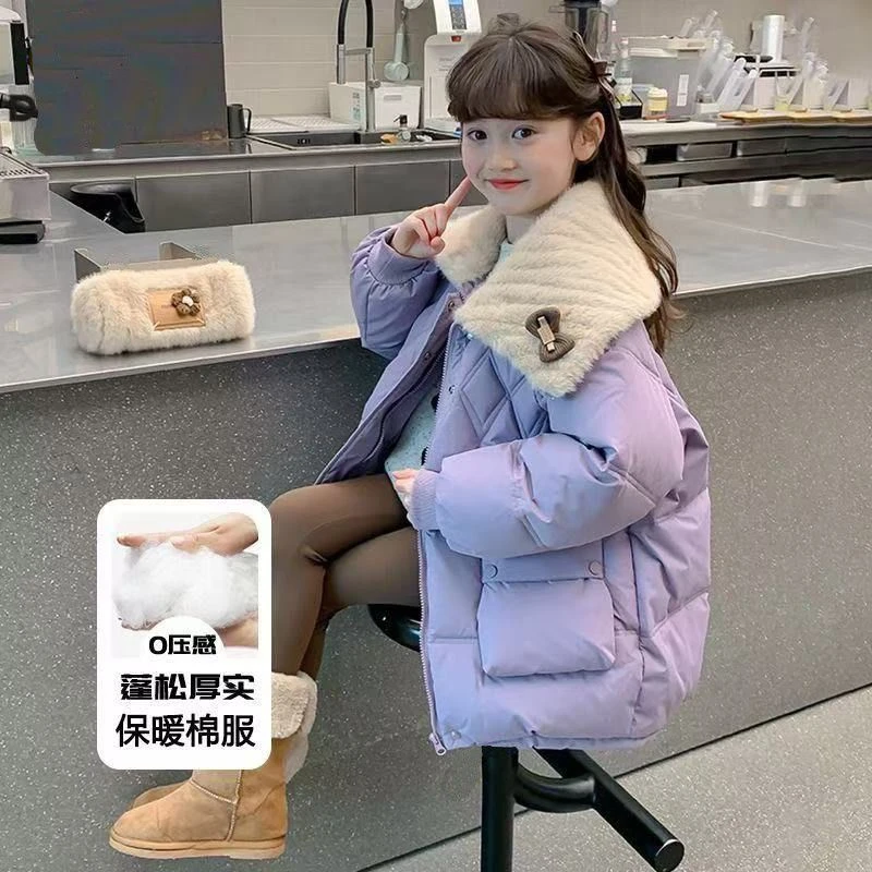 2025新款女童棉服厚款棉袄中长款连帽娃娃领公主风棉衣冬季秋冬装