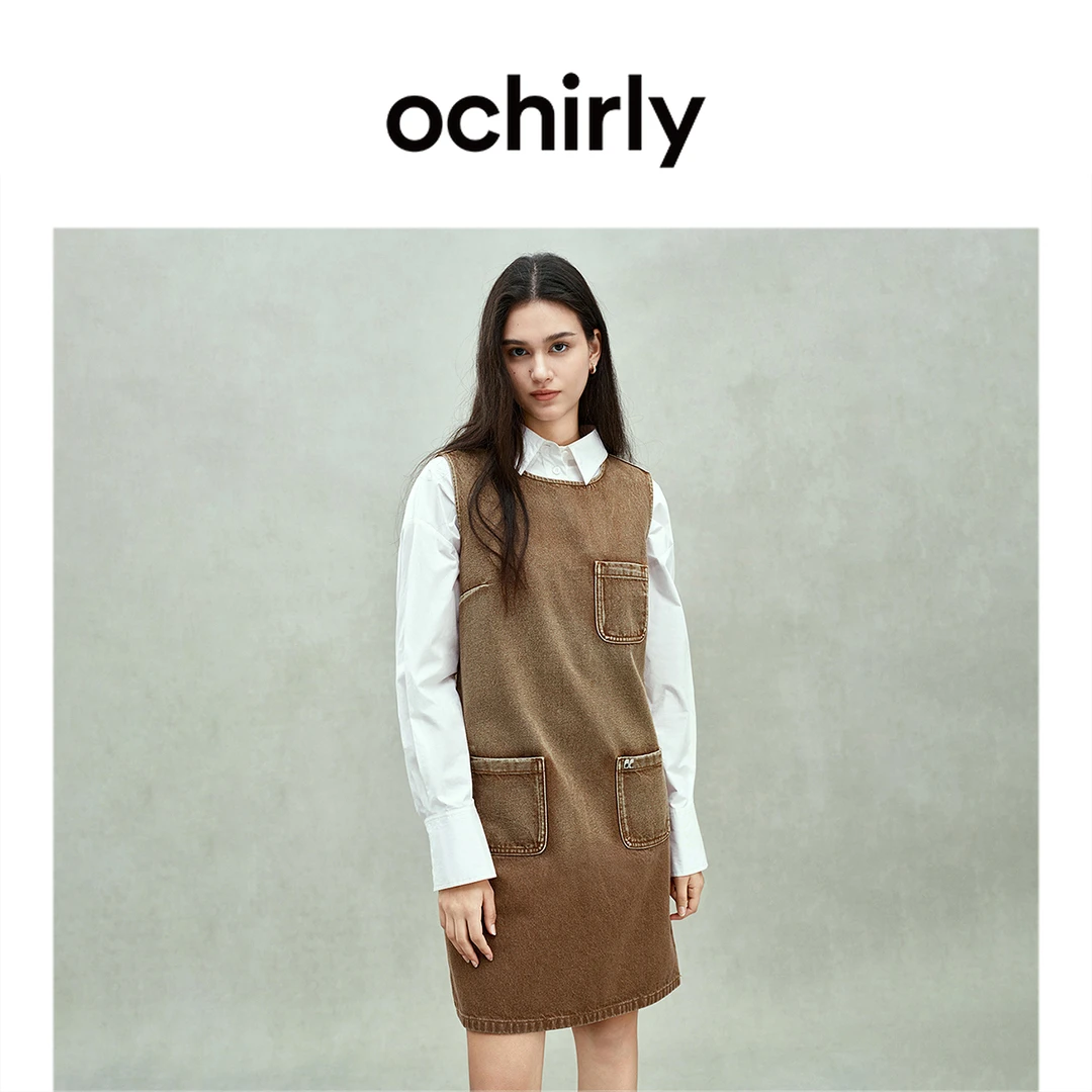 ochirly欧时力 渐变直筒无袖牛仔连衣裙背心裙25春季新款流光风