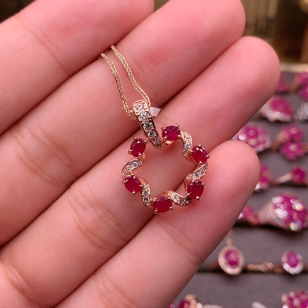红宝石颈饰银S925镶嵌
