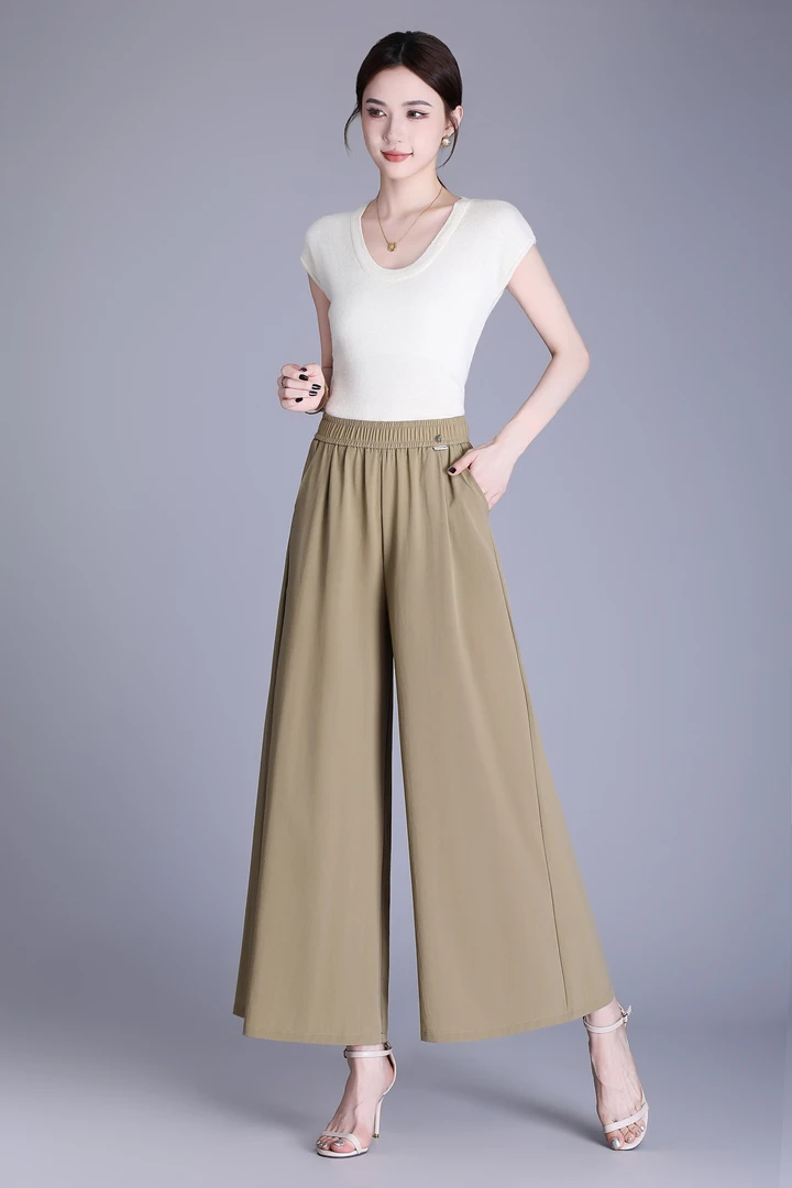 夏季显瘦美拉德风阔腿裤极简风休闲裤薄款时尚宽松九分女裤