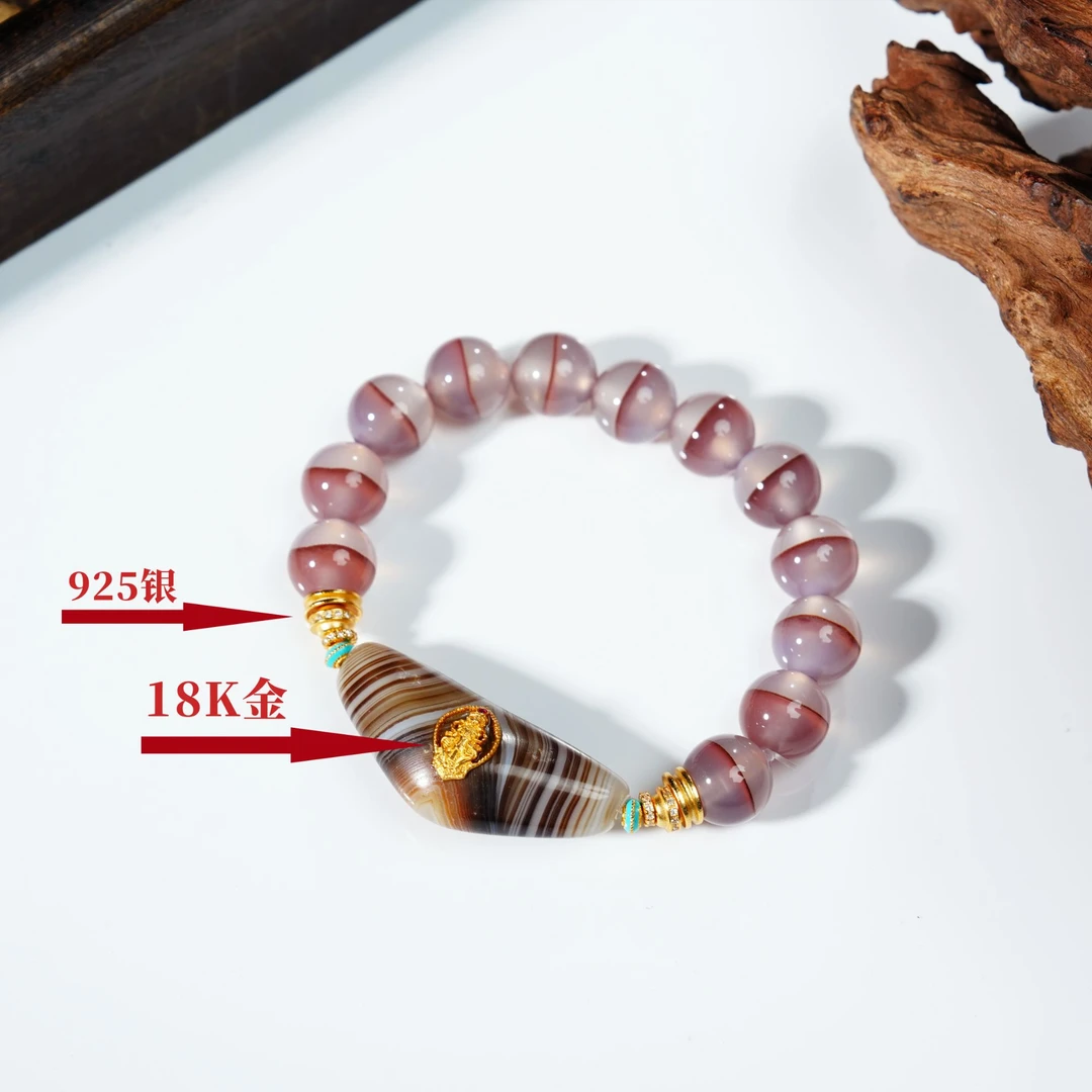 【扶摇臻选】18K金缠丝角角粉糯玛瑙手串(多样性发一)