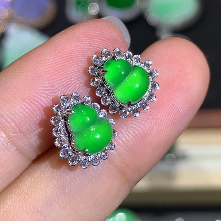 翡翠18K金镶嵌耳饰7、