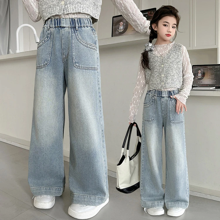 女童牛仔裤韩版百搭宽松洋气薄款显瘦中大童品质童装欧若直筒裤春