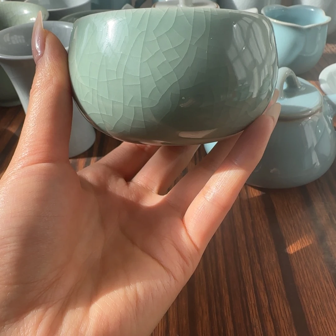 杯子瓷原矿粉青禅定杯杯