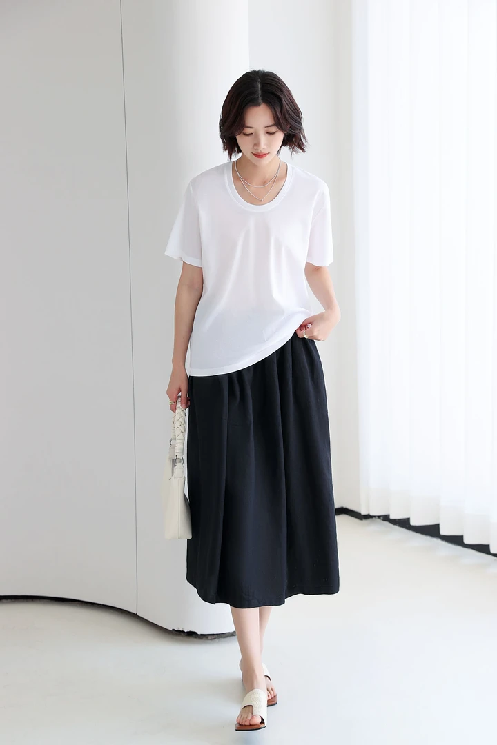 【小水专属】新款亚麻半身裙女文艺时尚拼接百搭宽松大摆裙