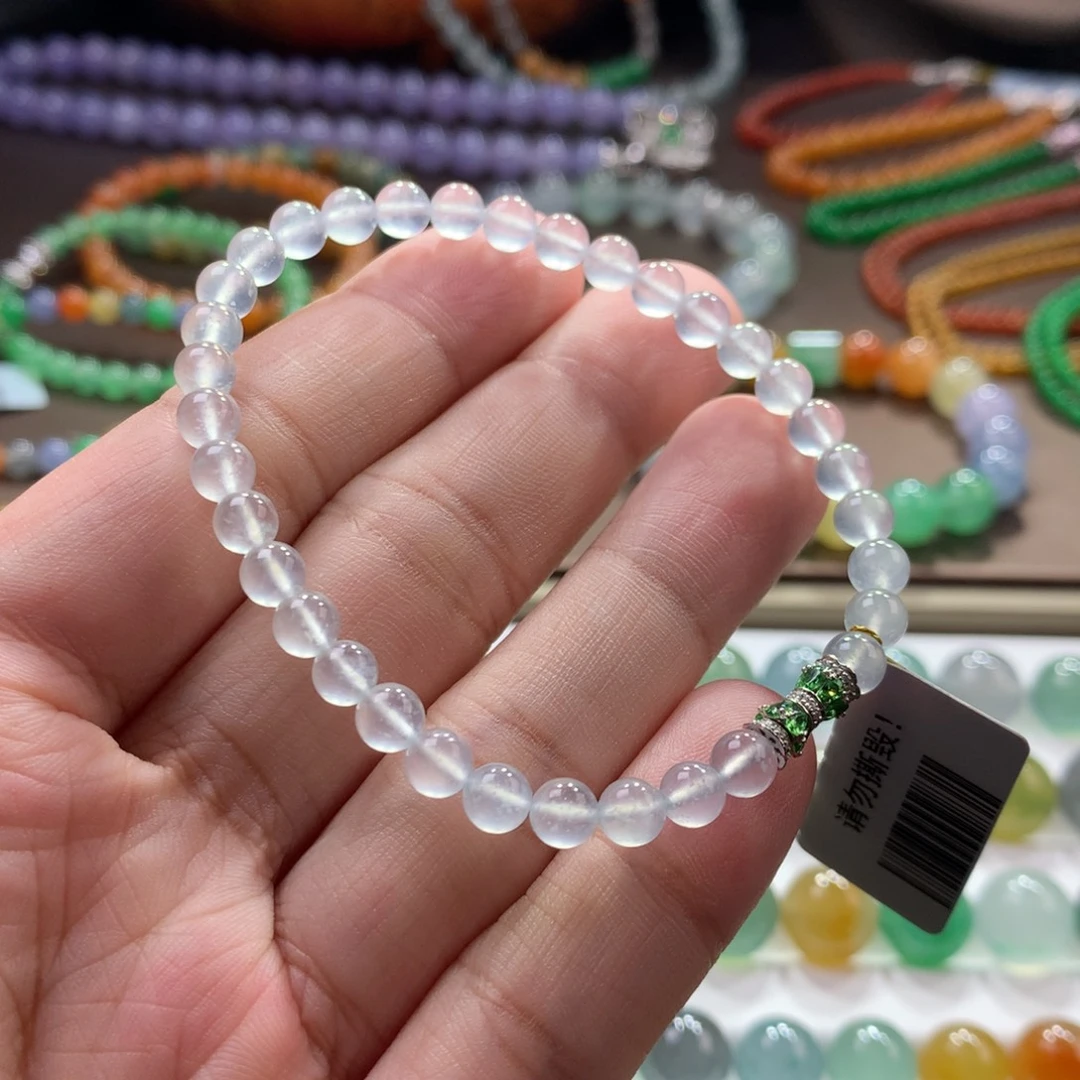 未镶嵌手链翡翠莫西沙高冰玻白冰单圈 卡5