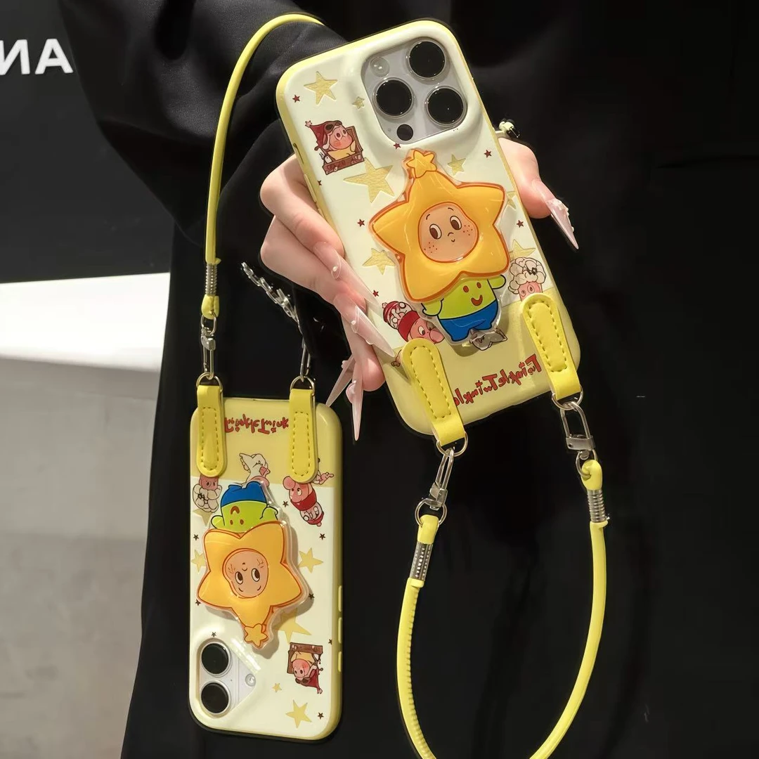 气囊卡通人支架挂绳适用iPhone17苹果16手机壳华为vivoppo小米15