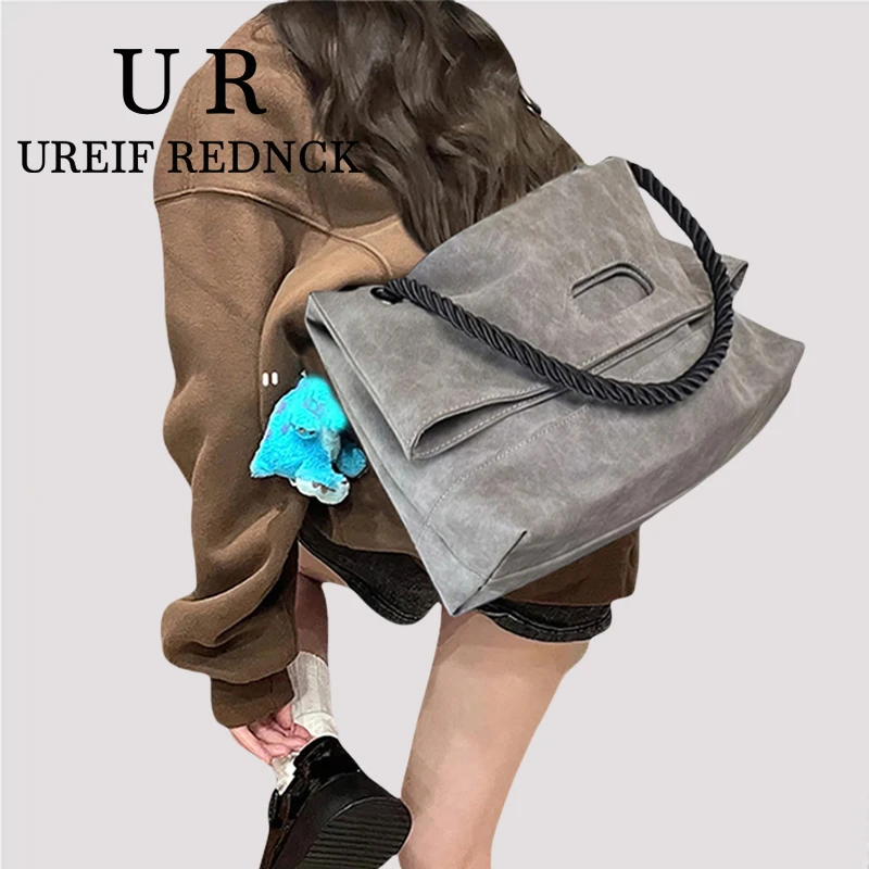 UREIF REDNCK软皮斜挎包女2025新款A4上课通勤斜挎包大容量托特包