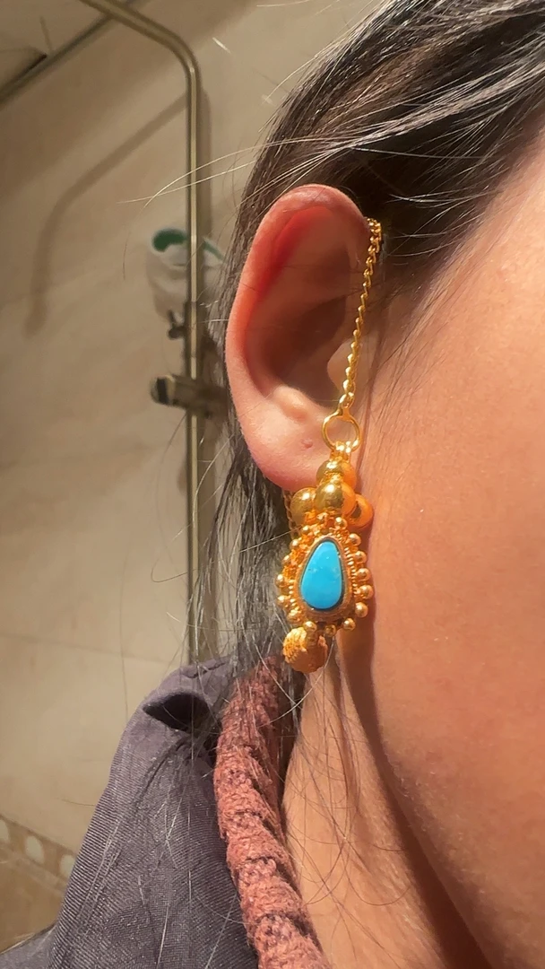 钨合金耳饰 尼泊尔纯手工镀金日喀则耳龙