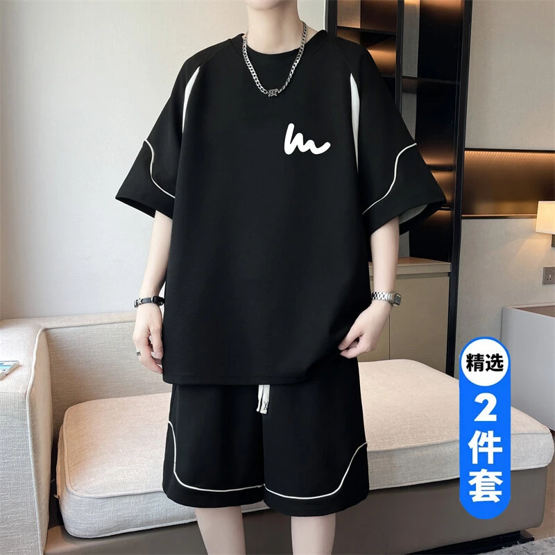 两件装青少年短袖套装初高中学生帅气休闲运动一套衣服男生半袖