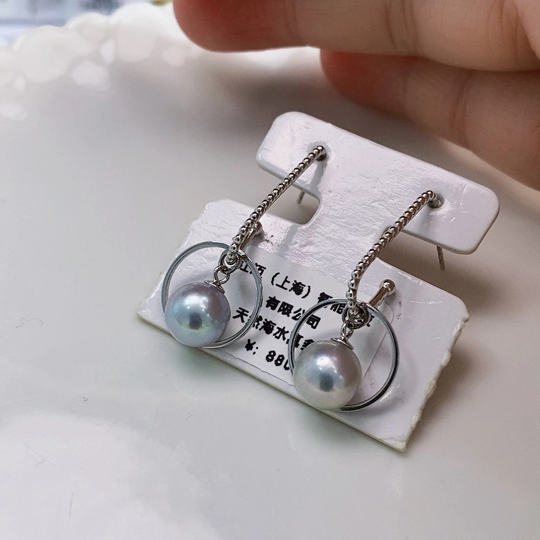 银S925镶嵌特价正圆真多麻耳饰海水珍珠