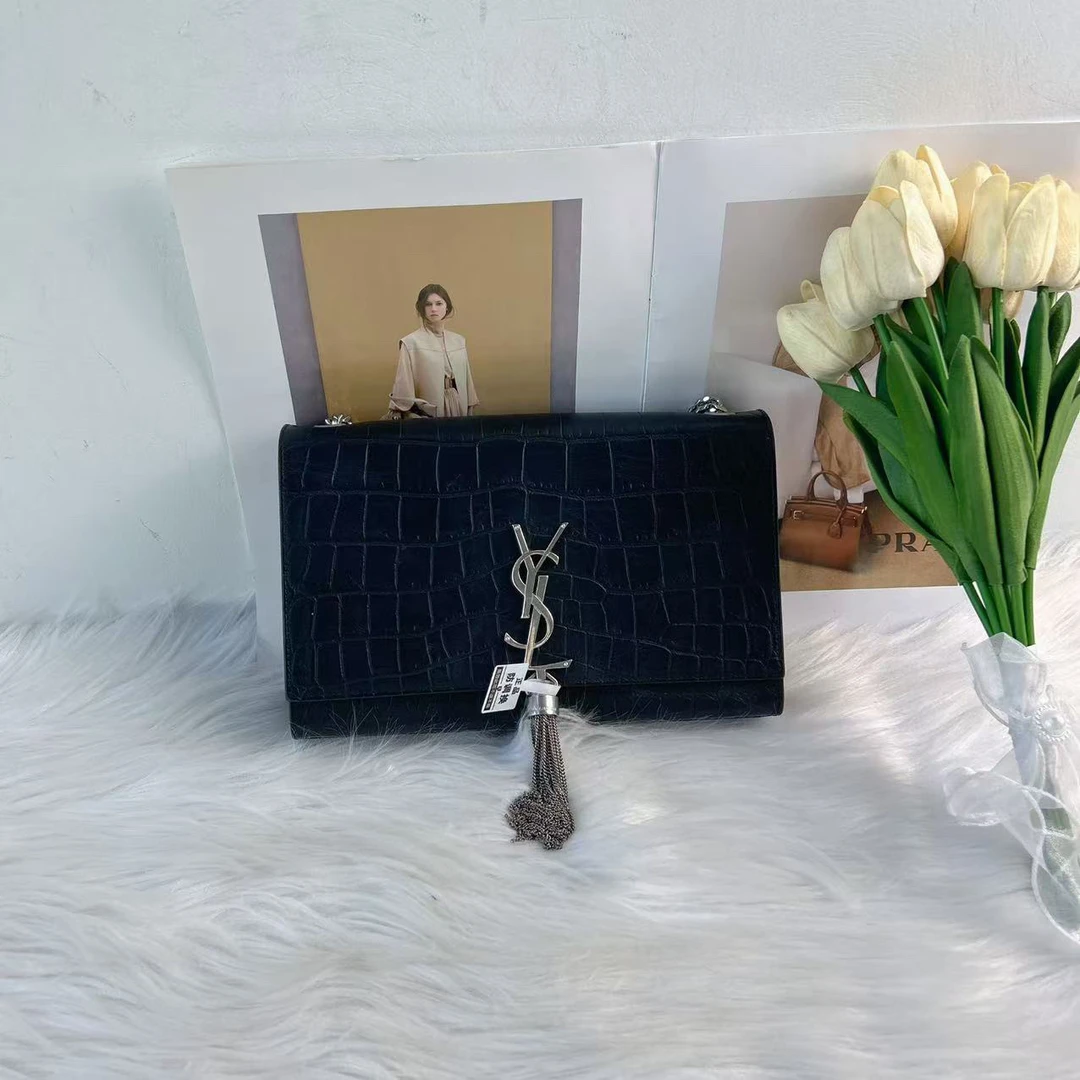 95新 YSL/圣罗兰 圣罗兰鳄压流苏翻盖单肩包xh058