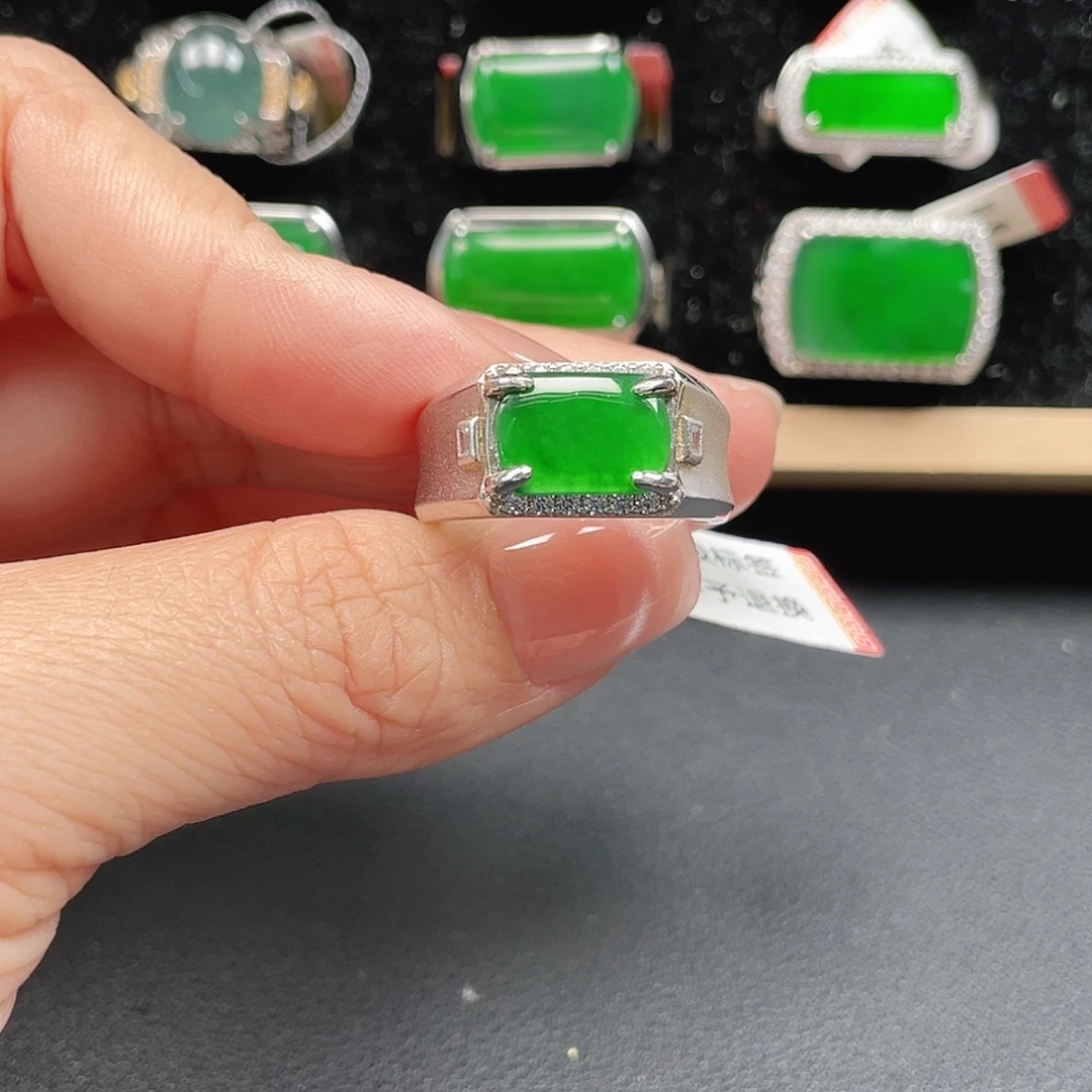 翡翠银S925镶嵌戒指男戒没运费险4093