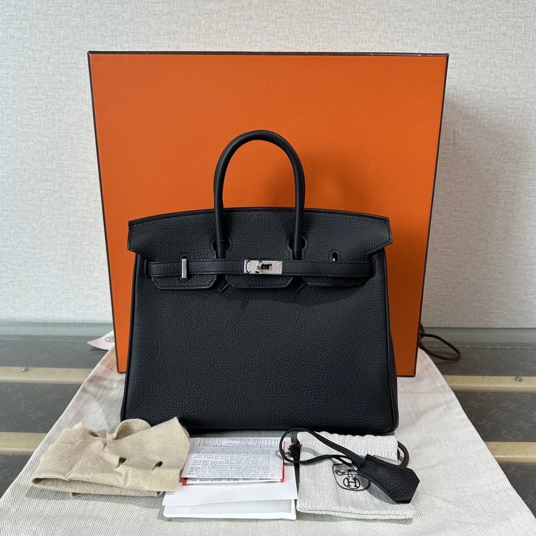 99新 Hermes/爱马仕 黑银 Birkin25手提包 22883