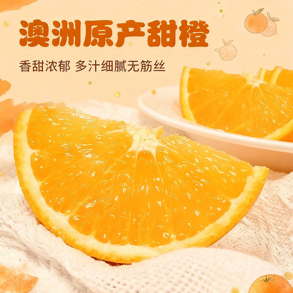 澳洲甜橙橙味浓郁香甜多汁果肉细腻无筋无丝无籽4.5斤净重