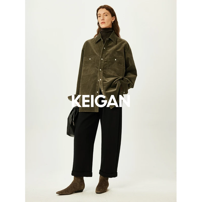 开间/秋冬强推 日本工艺有机棉温暖复古猫眼石扣廓形灯芯绒衬衫