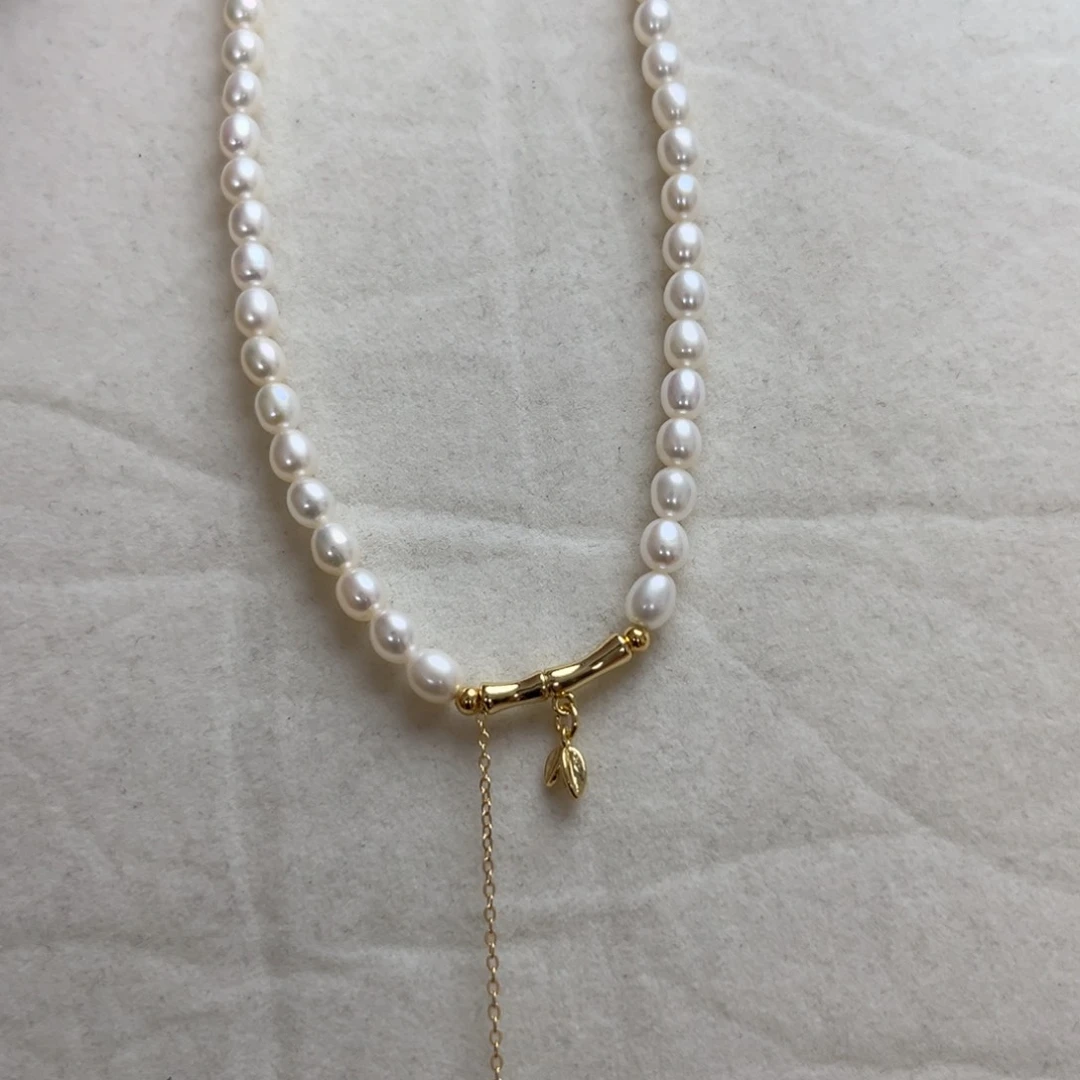 淡水珍珠钛钢颈饰竹节项链